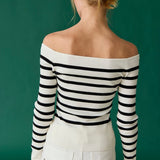 Bella Off The Shoulder Striped Knit Top - White