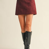 Fitted FauxSuede Mini Skirt - Cherry Liqueur