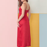 V-Neck Satin Midi Slip Dress