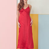 V-Neck Satin Midi Slip Dress