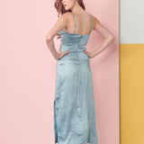 V-Neck Satin Midi Slip Dress