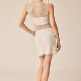 Sadie Sheer Rhinestone Top And Skirt - Taupe