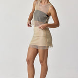 Sadie Sheer Rhinestone Top And Skirt - Taupe