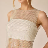 Sadie Sheer Rhinestone Top And Skirt - Taupe
