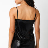Sequin Spaghetti Strap Mini Dress - Black