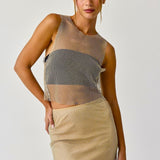 Sadie Sheer Rhinestone Top And Skirt - Taupe