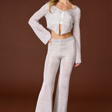V-Neck Long Sleeve Light Weight Knit Set - Gunmetal