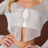 V-Neck Long Sleeve Light Weight Knit Set - Gunmetal