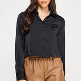 Satin Cropped Button Up Blouse