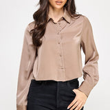 Satin Cropped Button Up Blouse
