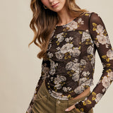 Floral Mesh Long Sleeve Top