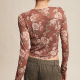 Floral Mesh Long Sleeve Top