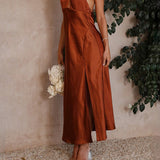Satin Halter Maxi Dress - Copper