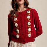 Handmade Crochet Flower Cardigan - Red