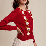 Handmade Crochet Flower Cardigan - Red