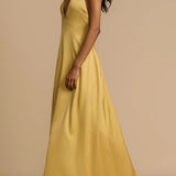 V-Neck Open Back Maxi Dress - Gold