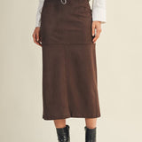 Back Slit Faux Suede Midi Skirt - Espresso