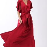 Aakaa Maxi Dress with Dolman Sleeves - Burgundy