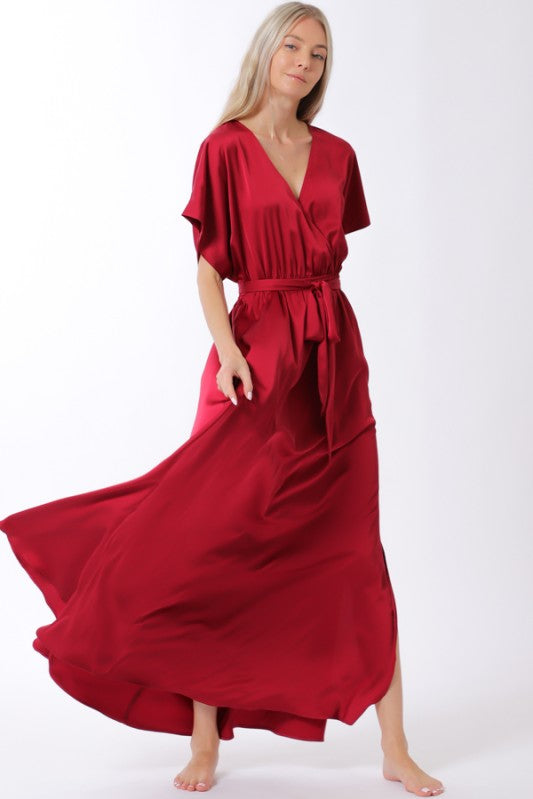 Aakaa Maxi Dress with Dolman Sleeves - Burgundy