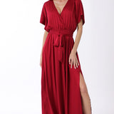 Aakaa Maxi Dress with Dolman Sleeves - Burgundy