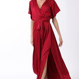Aakaa Maxi Dress with Dolman Sleeves - Burgundy