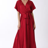 Aakaa Maxi Dress with Dolman Sleeves - Burgundy