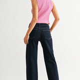 Low Rise Loose Straight Fit Denim - Super Dark Wash