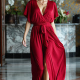 Aakaa Maxi Dress with Dolman Sleeves - Burgundy