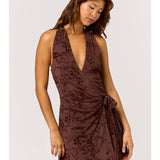 Halter Neck Wrap Mini Dress - Brown