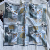 100% Silk Square Scarf - Blue/Grey/Yellow