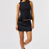 High Neck Open Back Bow Top - Black
