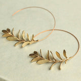 Botanical Leaf Hoop Earrings - Brass