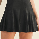 Flared Faux Suede Skort - Black