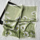 100% Silk Square Scarf - Olive/White