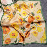 100% Silk Square Scarf - Cream/Green/Yellow