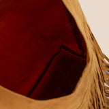 Layered Fringe Detail Suede Hobo Bag - Black