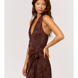 Halter Neck Wrap Mini Dress - Brown