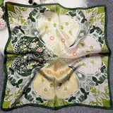 100% Silk Square Scarf - Green/Ivory