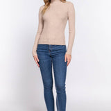 Long Sleeve High-Neck Fitted Sweater