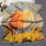 100% Silk Square Scarf - Blue/Orange