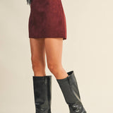 Fitted FauxSuede Mini Skirt - Cherry Liqueur