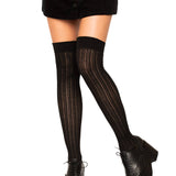 Angie Rib Knit Over The Knee Socks - Black