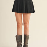 Flared Faux Suede Skort - Black