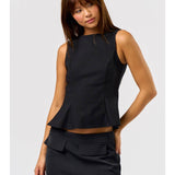 High Neck Open Back Bow Top - Black