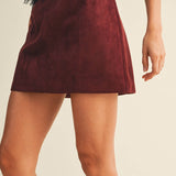 Fitted FauxSuede Mini Skirt - Cherry Liqueur