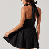 Meana V-Neck Halter Mini Dress - Black