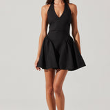Meana V-Neck Halter Mini Dress - Black