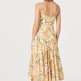 Jaleyah Paneled Flare Midi Dress - Mustard Green Floral