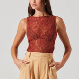 Kairi Lace High Neck Top - Rust