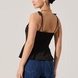 Selina Satin Peplum Top - Black